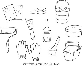 This is an illustration of exterior wall painting tools. It is a hand-drawn analog illustration using a pen. It can be used for websites and printed materials. You can download eps data and jpeg data.