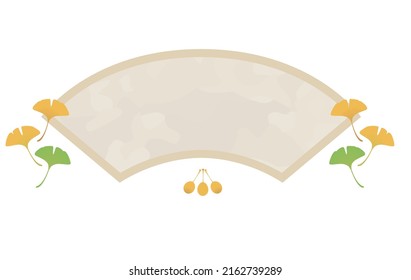 This illustration is a fan-shaped frame featuring colored gingko leaves and gingko nuts.