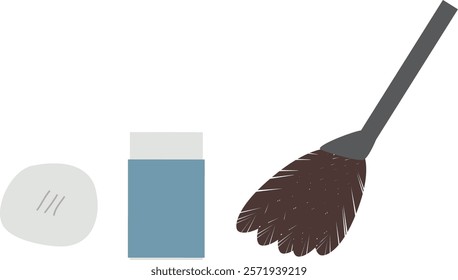 This is an illustration of a feather bladder, eraser and kneading eraser, which are cartoon drawing materials.