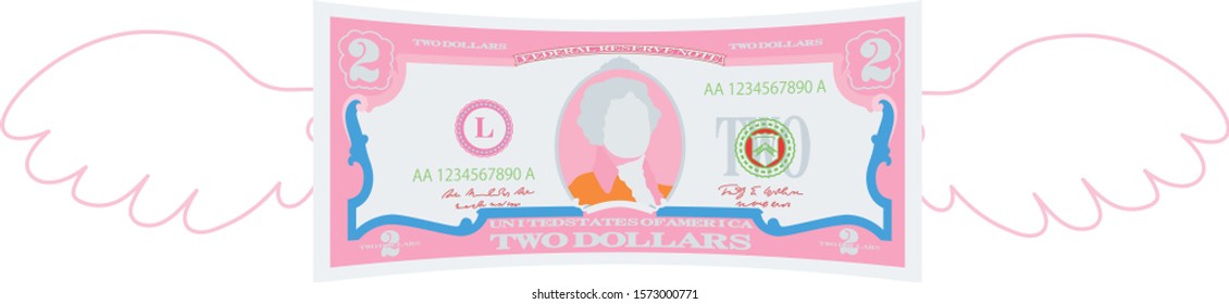 This is a illustration of Feathered Deformed 2 dollars note