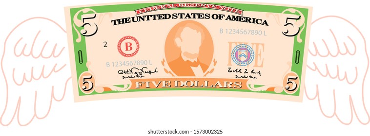 This is a illustration of Feathered Deformed 5 dollars note