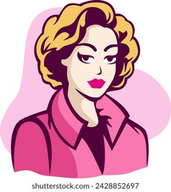  This illustration features a beautiful woman with short, curly hair, radiating confidence and style. 