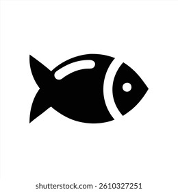 This illustration features a black fish design with a white stripe and eye, set against a plain white background. It represents marine life in a minimalist style, ideal for diverse projects.