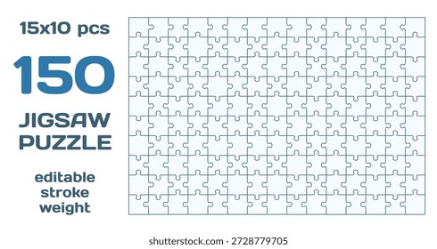This illustration features a blue jigsaw puzzle designed in a cartoon style, comprising 150 pieces arranged in a neat grid layout. The puzzle showcases a clean and simple design, emphasizing the individual interlocking pieces. Perfect for games and family activities, this puzzle encourages creative problem-solving and can be enjoyed at home or in group settings. Its an excellent option for both children and adults who love challenges