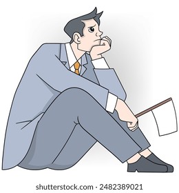 This illustration features a businessman in a suit, sitting on the ground and holding a white flag, symbolizing surrender.