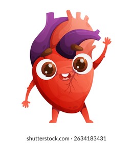This illustration features a cheerful, cartoon heart character waving, representing cardiology. Its an engaging anatomical element for educational and playful designs.