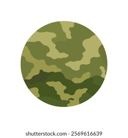 This illustration features a circular pattern with a camouflage design, consisting of various shades of green and brown.
