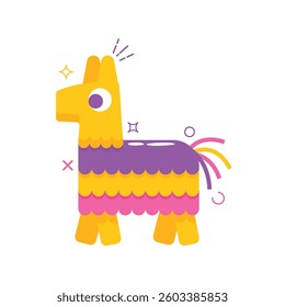 This illustration features a colorful piñata in a flat, modern style, commonly associated with celebrations