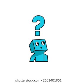 This illustration features a curious blue character with a question mark above its head, symbolizing wonder and inquiry. Perfect for creative projects and discussions.
