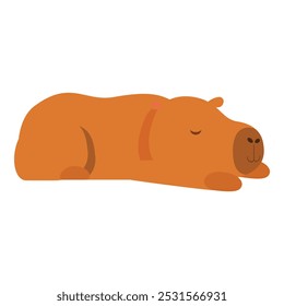 Esta ilustración presenta un lindo capibara de dibujos animados que duerme pacíficamente sobre un fondo blanco, perfecto para los amantes de los animales y los entusiastas de la naturaleza