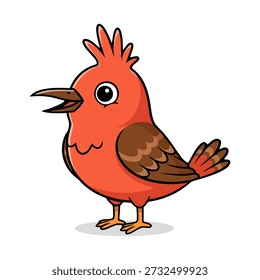 This illustration features a cute, cartoon style red bird with dark brown accents. The bird has a cheerful expression and an outlined design, making it suitable for various applications, including children books and educational material.