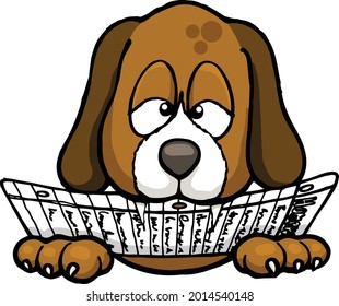 This illustration features a cute dog chewing school homework. 