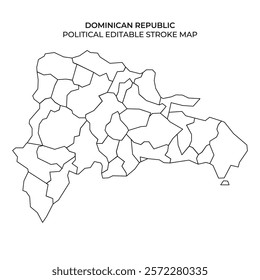 This illustration features a detailed outline of the Dominican Republic, highlighting various political regions in an editable format. Ideal for educational or planning purposes.