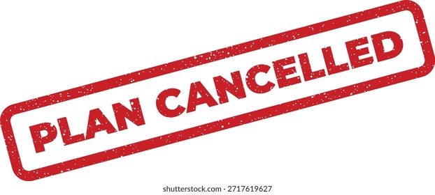 Esta ilustración presenta un sello de goma afligido con las palabras "PLAN CANCELADO". Perfecto para señalar la terminación o el cese de un proyecto o evento.