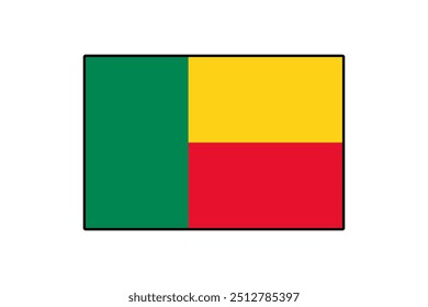 This illustration features the flag of Benin, showcasing its vivid green, yellow, and red sections, symbolizing the country's heritage and unity, against a clean white background.