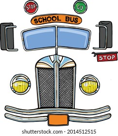 This illustration features the front view of a school bus. 