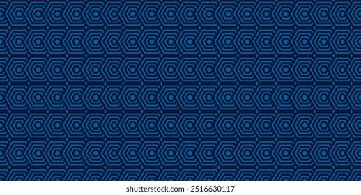 Esta ilustración presenta un patrón geométrico con Formas hexagonales repetitivas y patrones internos sobre un fondo azul.