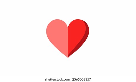 This illustration features a heart shape divided into two halves. The left half is colored light pink, while the right half is colored red with a darker red shadow on the right side.