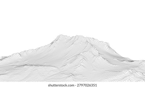 This illustration features an intricate white relief map with undulating terrain and textured details, set against a plain background.