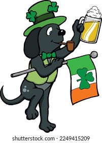 This illustration features a leprechaun dog with beer and flag.