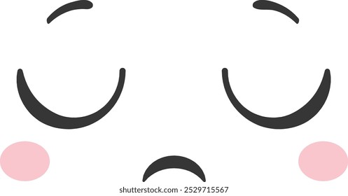 This illustration features a minimalistic sad face with closed eyes and pink cheeks set against a plain white backdrop conveying a feeling of disappointment and cuteness.