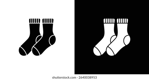 This illustration features a pair of simple socks depicted in both black and white against a contrasting monochrome background. Ideal for minimalist design projects.