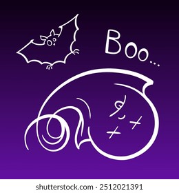 This illustration features a playful ghost alongside a cute bat, making it ideal for Halloween themes and spooky fun