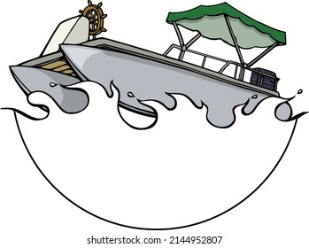 This illustration features a pontoon boat making waves with a half circle. 
