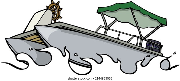 This illustration features a pontoon boat making waves
