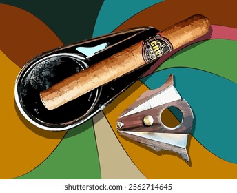 This illustration features realistic details of a cigar, ideal for cigar product promotions, lifestyle magazines, bar or lounge decoration, and thematic branding.