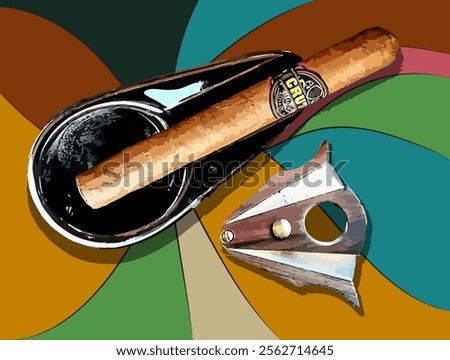 This illustration features realistic details of a cigar, ideal for cigar product promotions, lifestyle magazines, bar or lounge decoration, and thematic branding.