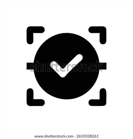 This illustration features a round checkmark enclosed within a square, representing confirmation and approval. The black design stands out against a white background, conveying simplicity and clarity.
