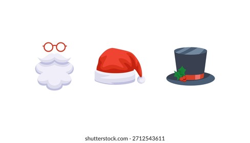 This illustration features a Santa hat, a top hat, and a Santa beard with glasses, perfect for holiday designs