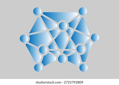This illustration features a similar geometric network, but with a more symmetrical and structured arrangement than the previous image.