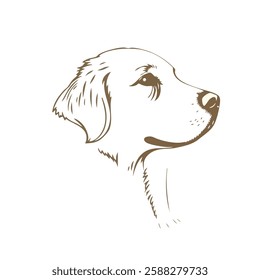 This illustration features a simple, stylized line drawing of a dog's head in profile. The dog appears to be a retriever or similar breed, characterized by its floppy ear, gentle expression.