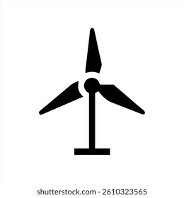 This illustration features a simple wind turbine design showcasing three blades. The turbine stands on a sturdy base, emphasizing clean energy and environmental sustainability.