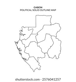 This illustration features a solid outline map of Gabon, highlighting its political boundaries. It serves as a useful reference for geographical and educational purposes related to Gabon.