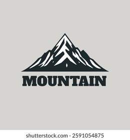 This illustration features a stylized depiction of a mountain with snow-capped peaks. Below the mountain, the word "MOUNTAIN" is written in bold, uppercase letters. The design is simple yet striking.
