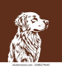 This illustration features a stylized silhouette of a retriever depicted in white against a brown background. The dog is shown in a side profile, with detailed fur texture.