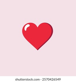 This illustration features a three-dimensional red heart with a small white highlight on the top left side and a slight shadow on the right side, giving it depth and dimension.