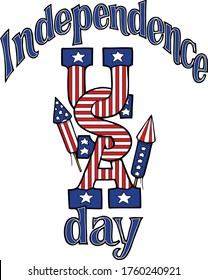 This illustration features a USA graphic in patrotic colors surounded by text that reads Independence day. 