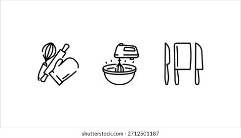 Esta ilustración presenta varias herramientas de cocina, perfectas para proyectos culinarios y diseños relacionados con la comida