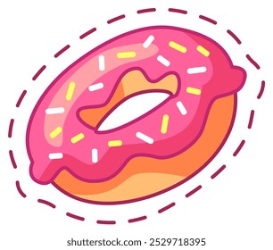 Esta ilustração apresenta uma rosquinha rosa vibrante com polvilhos criando um design caprichoso e alegre. A rosquinha gira adicionando um toque divertido.