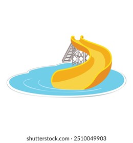 Esta ilustração apresenta uma corrediça de água amarela emergindo de uma piscina, perfeita para projetos relacionados a diversão de verão, parques aquáticos e férias