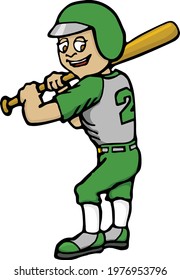 This illustration features a young baseball batter ready for the pitch. 