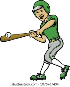 This illustration features a young baseball batter ready for the pitch. 