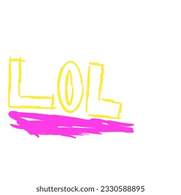 This is an illustration featuring the text "LOL" combined with yellow and pink colors against a white background. The text "LOL" is creatively designed,