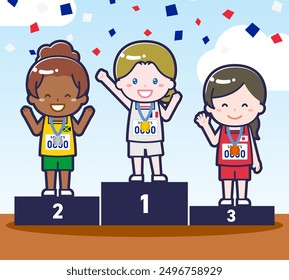 This is an illustration of female athlete 02 at the award ceremony.