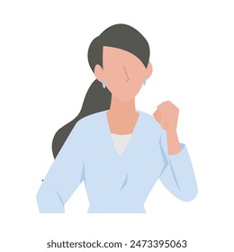 This is an illustration of a female business person who happily makes a fist pump.