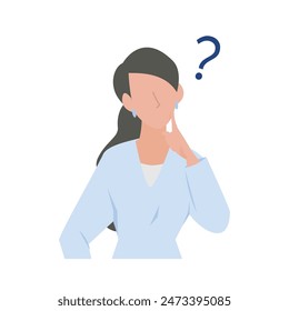This is an illustration of a female business person thinking with his hand on his chin.